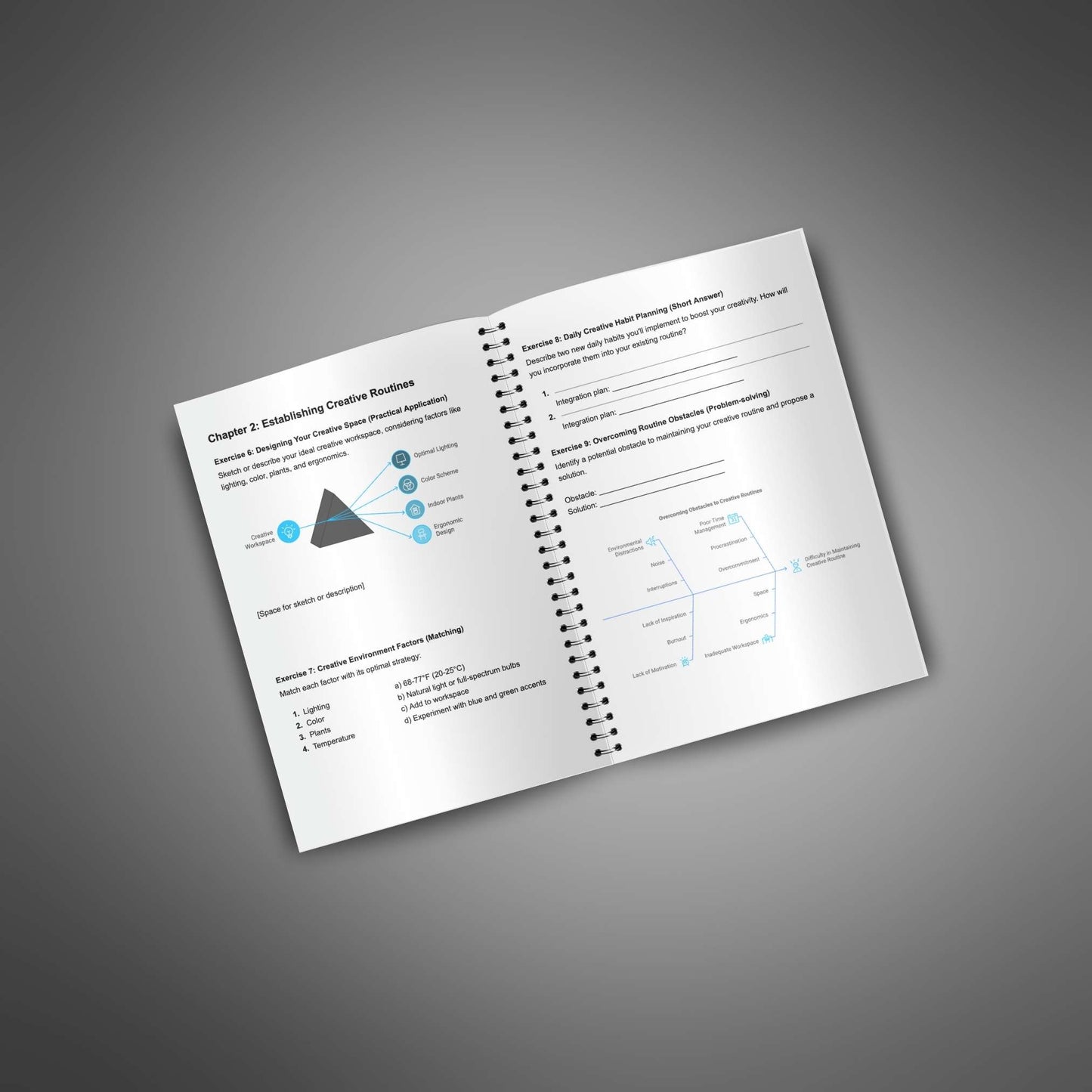 Preview of fillable pages from the Become Creative Genius workbook