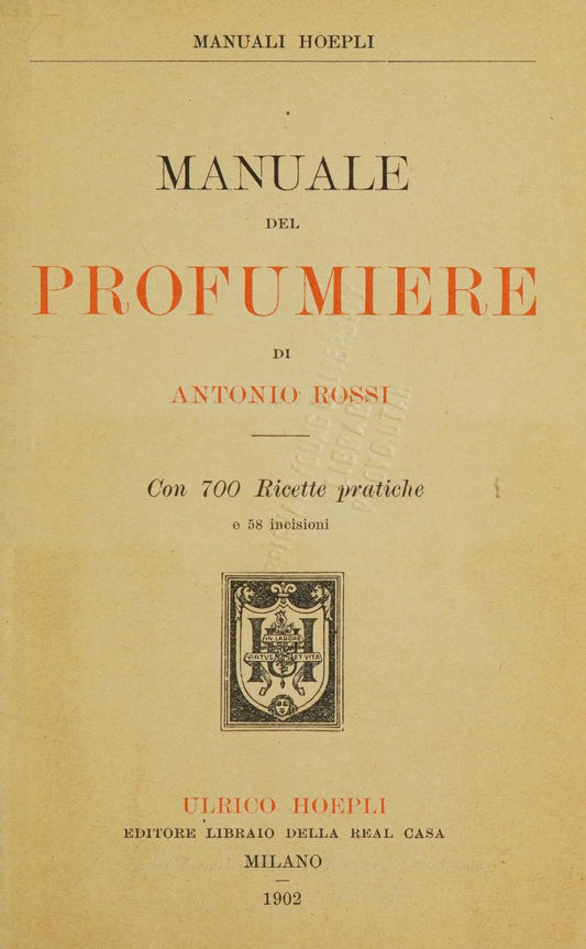 Copertina Manuale del Profumiere Antonio Rossi 1902 PDF