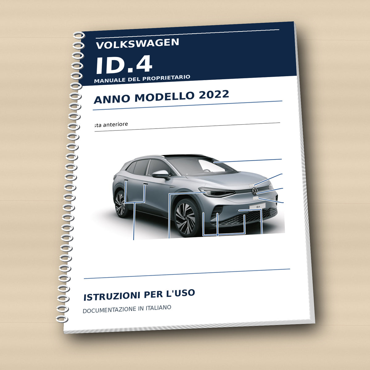 Manuale stampato Volkswagen ID.4 2022 A4 bianco e nero in un solo volume
