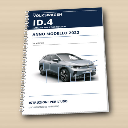 Manuale stampato Volkswagen ID.4 2022 A4 bianco e nero in un solo volume