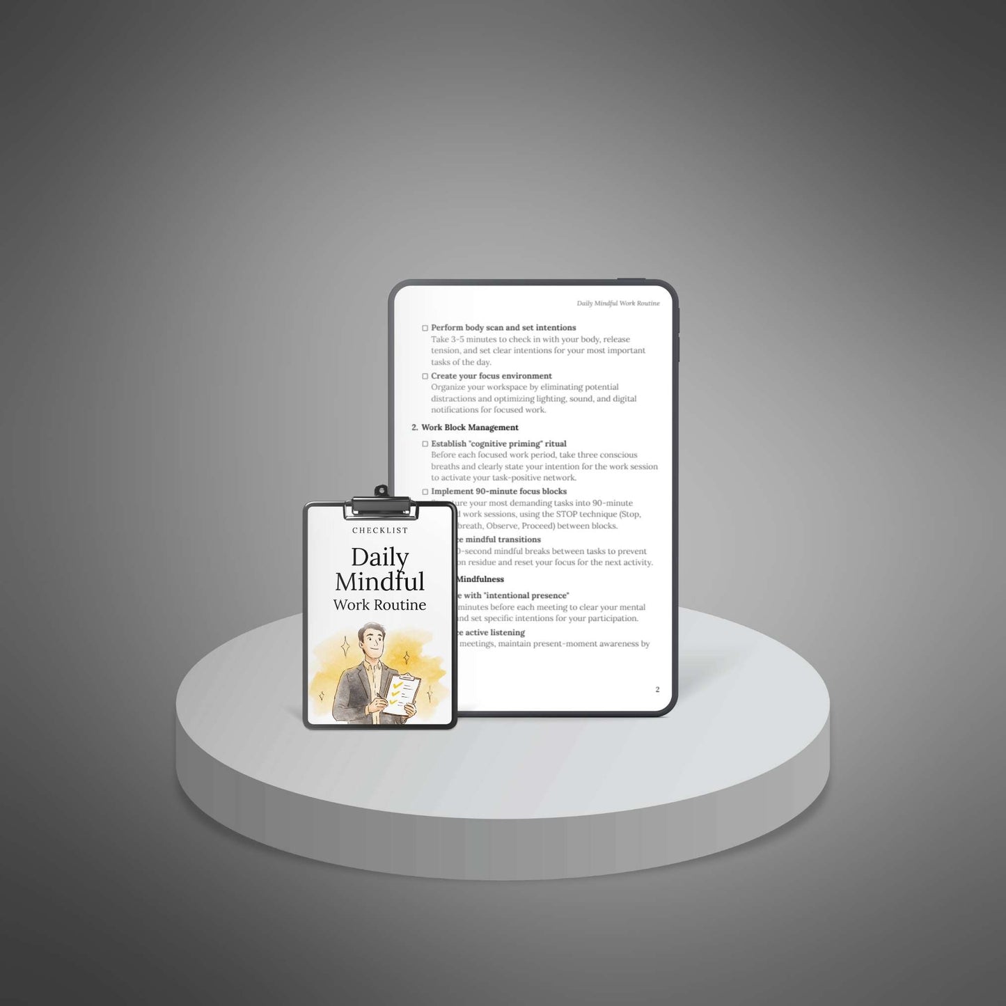 Checklist content on tablet mockup