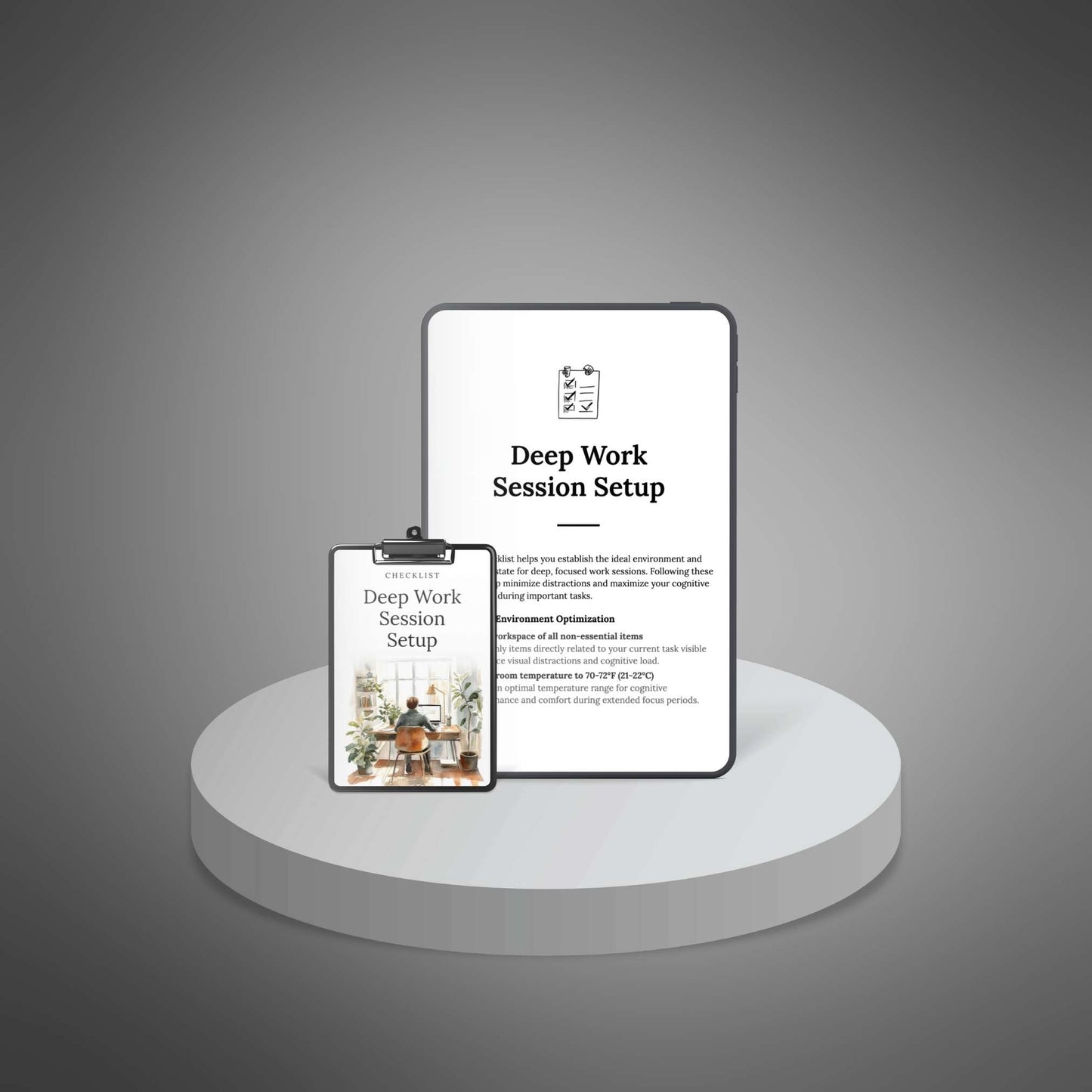 Deep Work checklist tablet mockup