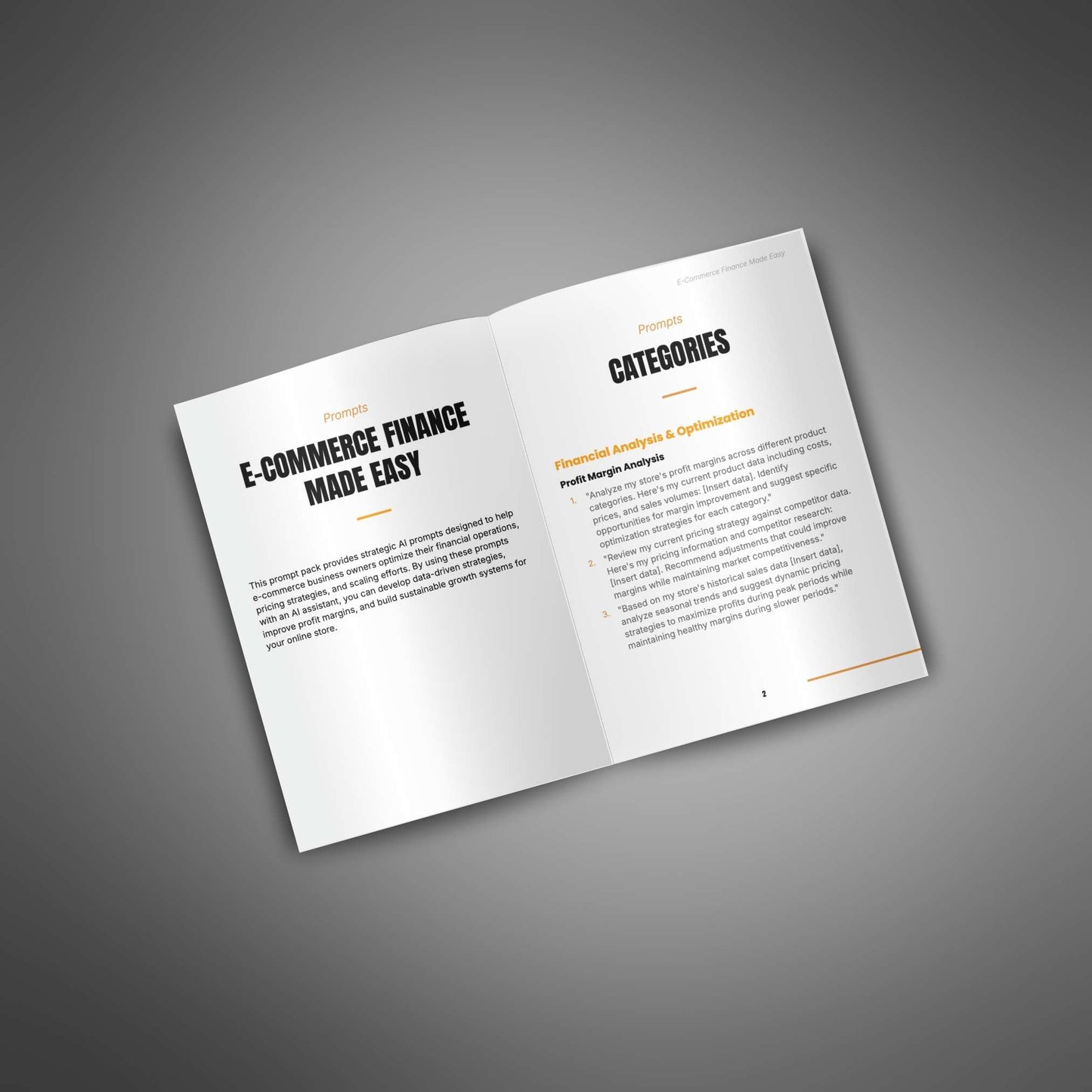 E-Commerce Finance Made Easy – AI Prompt Pack for Pricing, Cash Flow & Profit Margins (10 Pages)