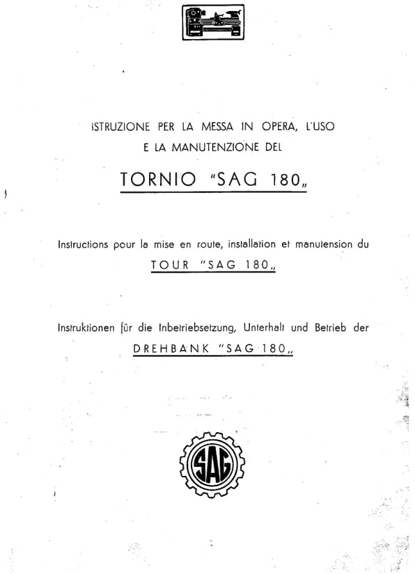 Graziano Sag 180 tornio Manuale uso e manutenzione PDF