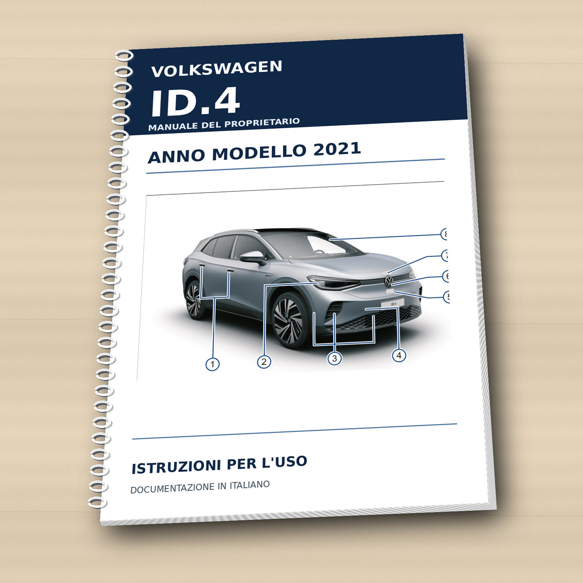 Manuale Volkswagen ID.4 2021 stampa A4 in bianco e nero un solo volume rilegato