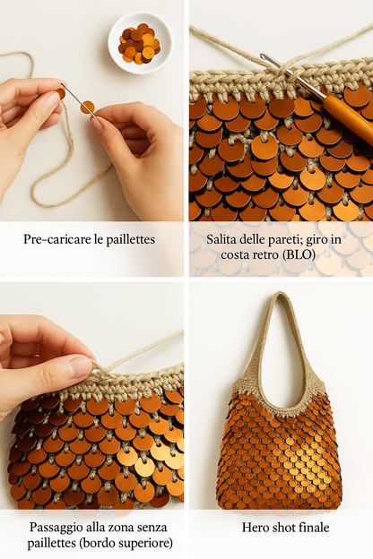 Manuale PDF: Sacca Hobo con Paillettes Yuri (ITA) – Guida passo-passo con foto