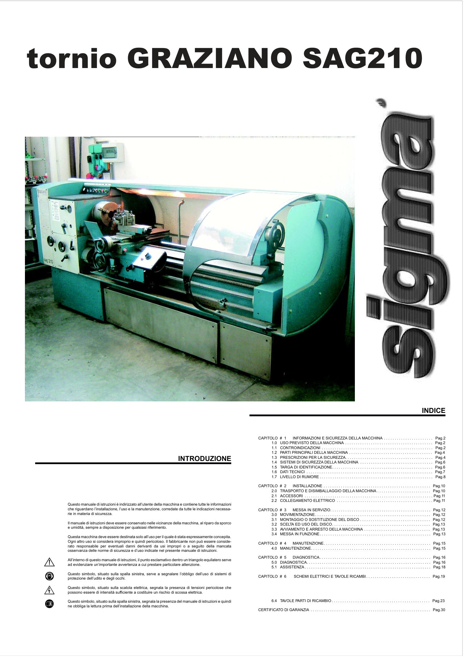 Manuale Tornio Graziano SAG210 – Uso, Installazione, Manutenzione e Diagnostica (PDF Italiano)