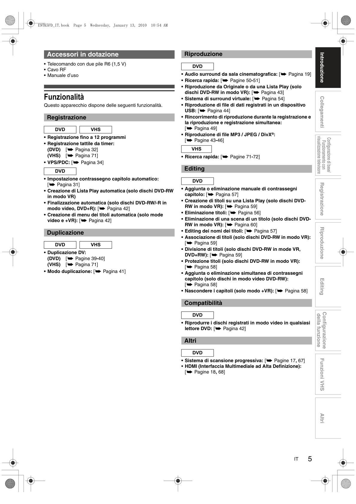 Manuale originale Toshiba DVR80KF registratore DVD VHS multilingua