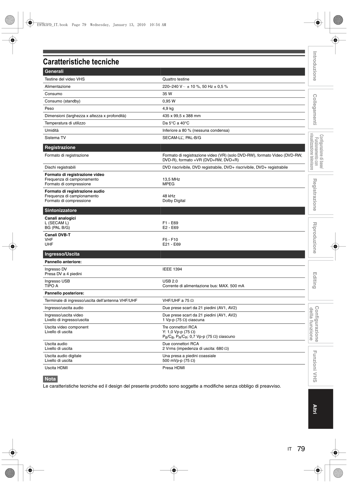 Manuale originale Toshiba DVR80KF registratore DVD VHS multilingua