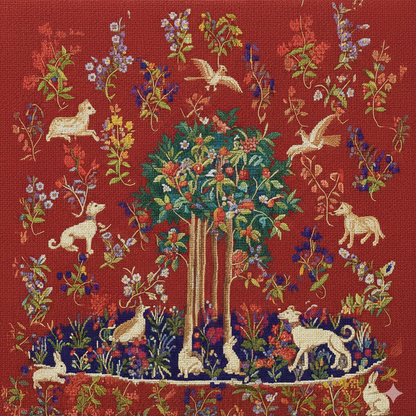 Medieval Animal Tree of Life detail Lady Unicorn Counted Cross Stitch Pattern
