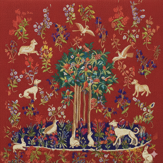 Medieval Animal Tree of Life detail Lady Unicorn Counted Cross Stitch Pattern