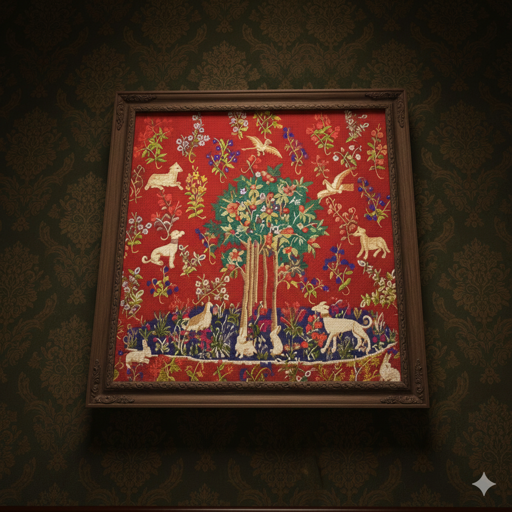 Medieval Animal Tree of Life detail Lady Unicorn Counted Cross Stitch Pattern