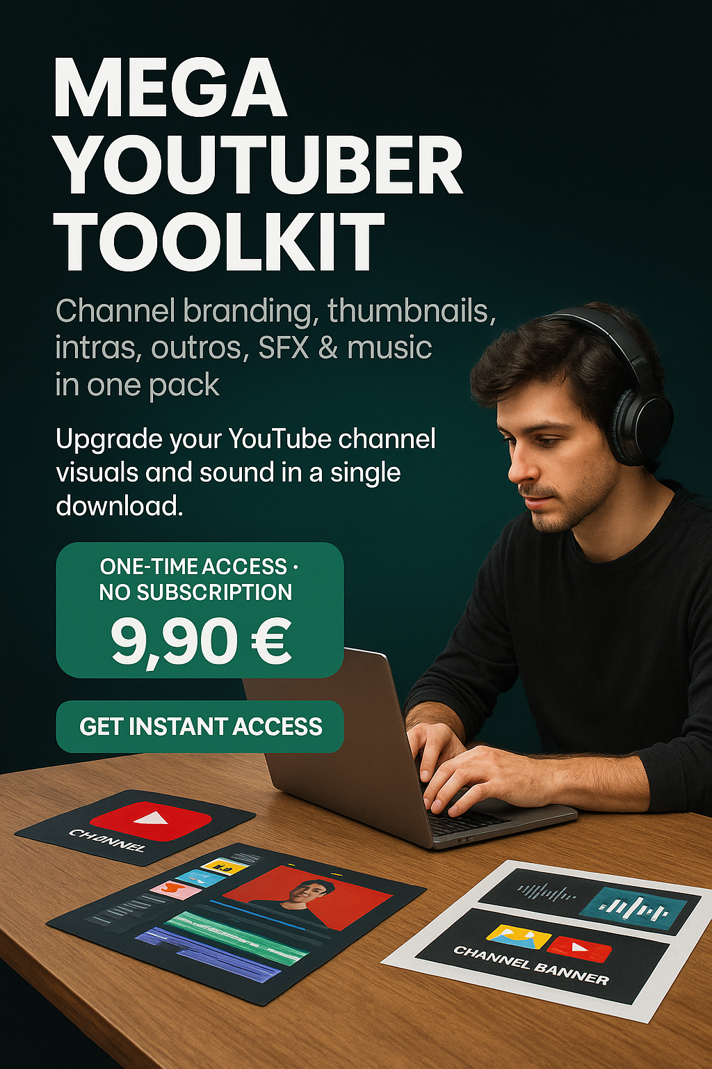 Mega YouTuber Toolkit – Channel Branding, Thumbnails, Intros, Outros, SFX & Music Pack