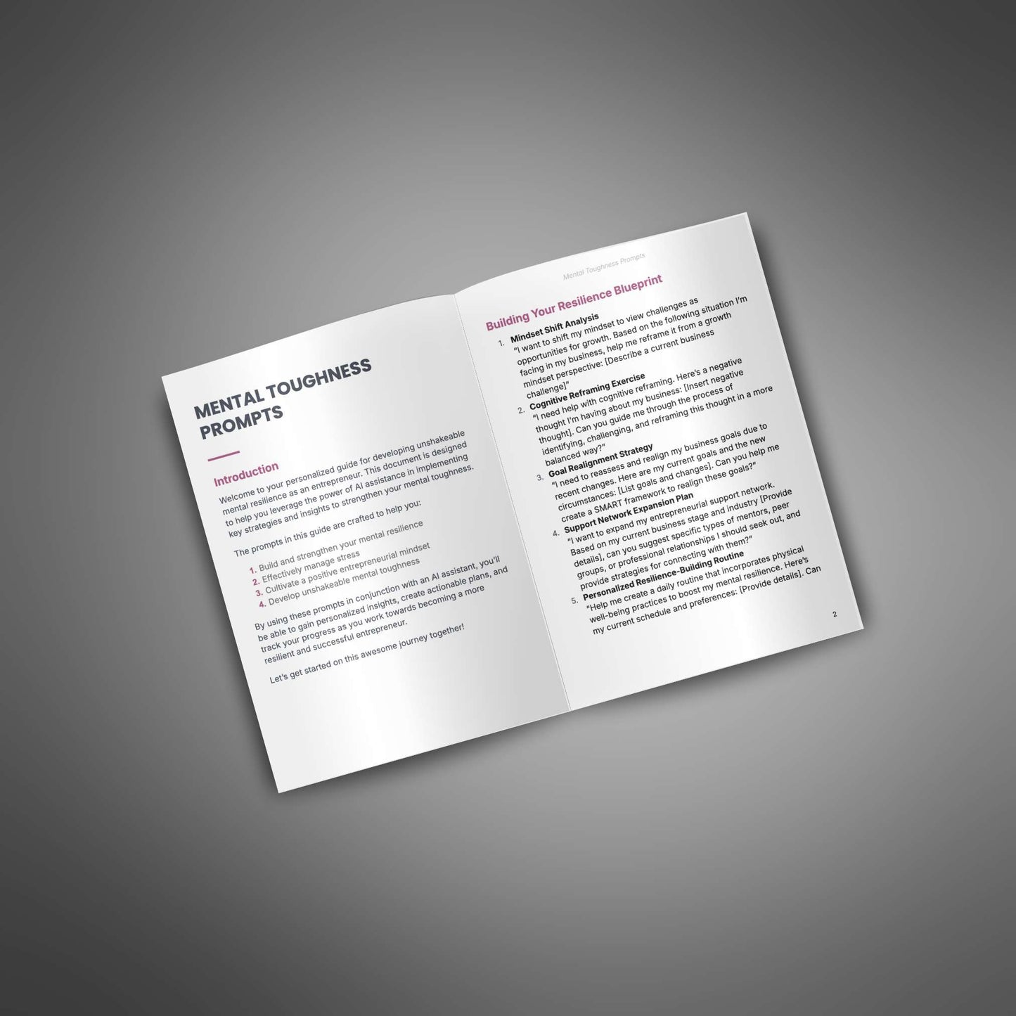 Mental Toughness prompts inner pages spread mockup