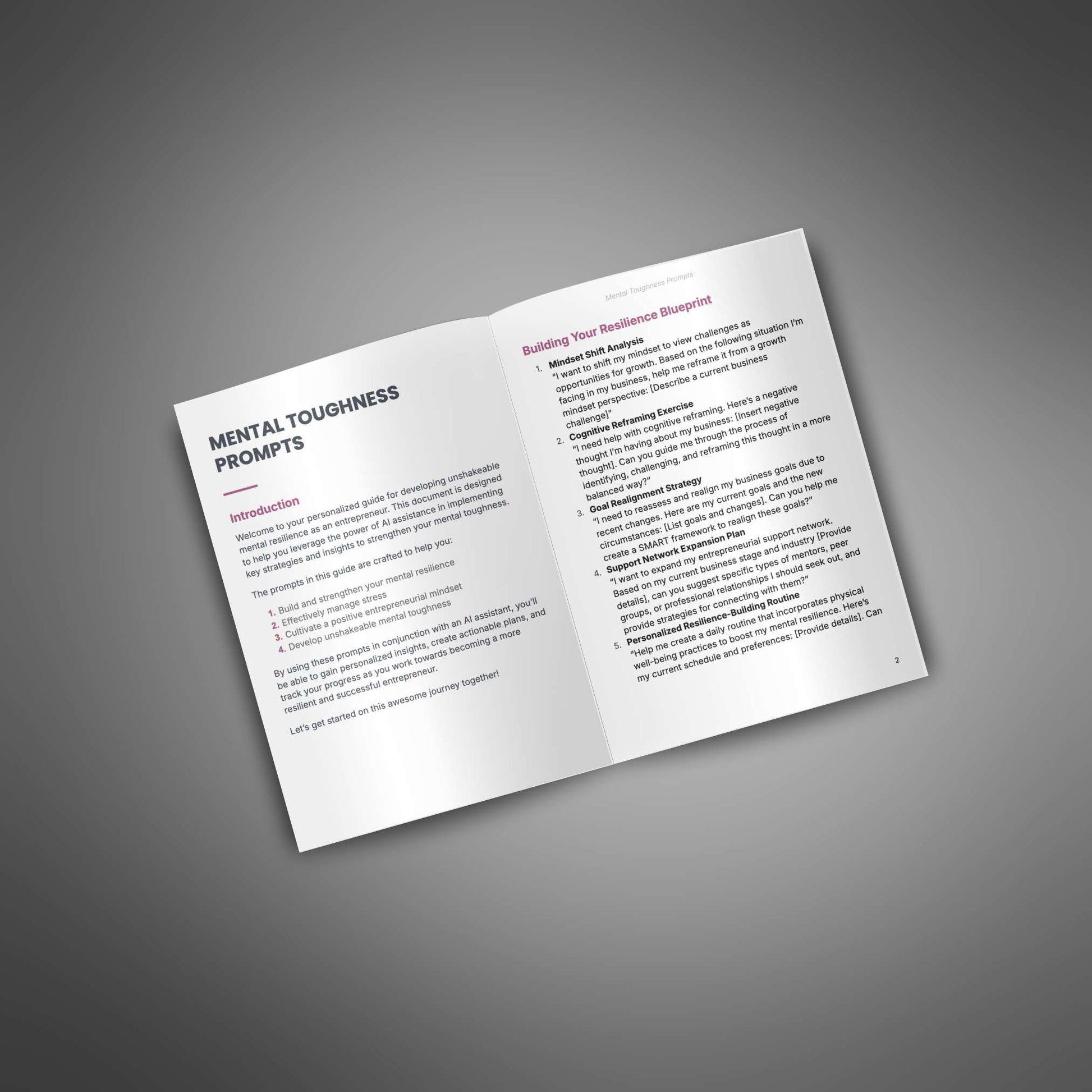 Mental Toughness prompts inner pages spread mockup