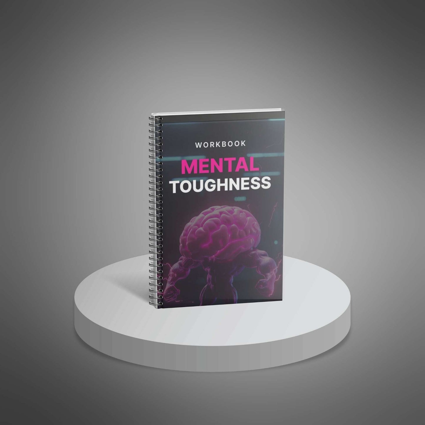 Mental Toughness workbook spiral cover on pedestal mockup