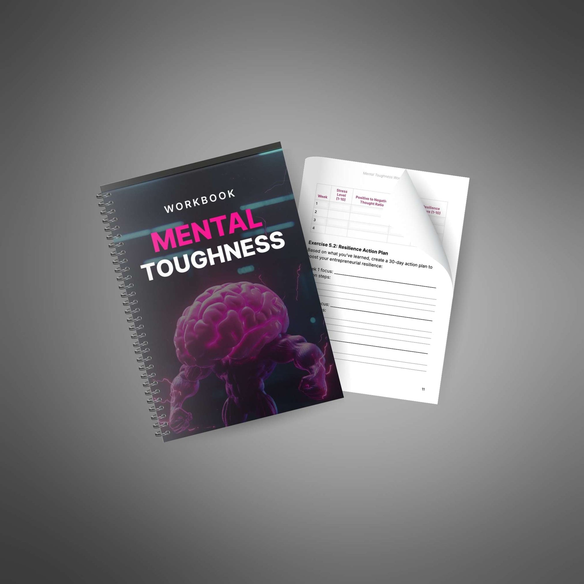 Mental Toughness workbook with page being turned