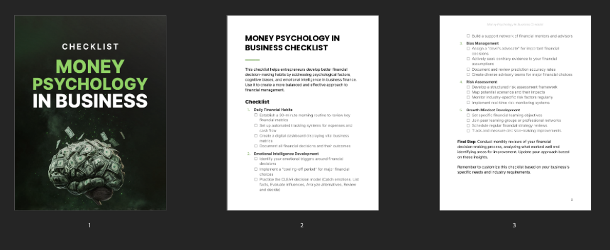 Money Psychology in Business checklist sample pages