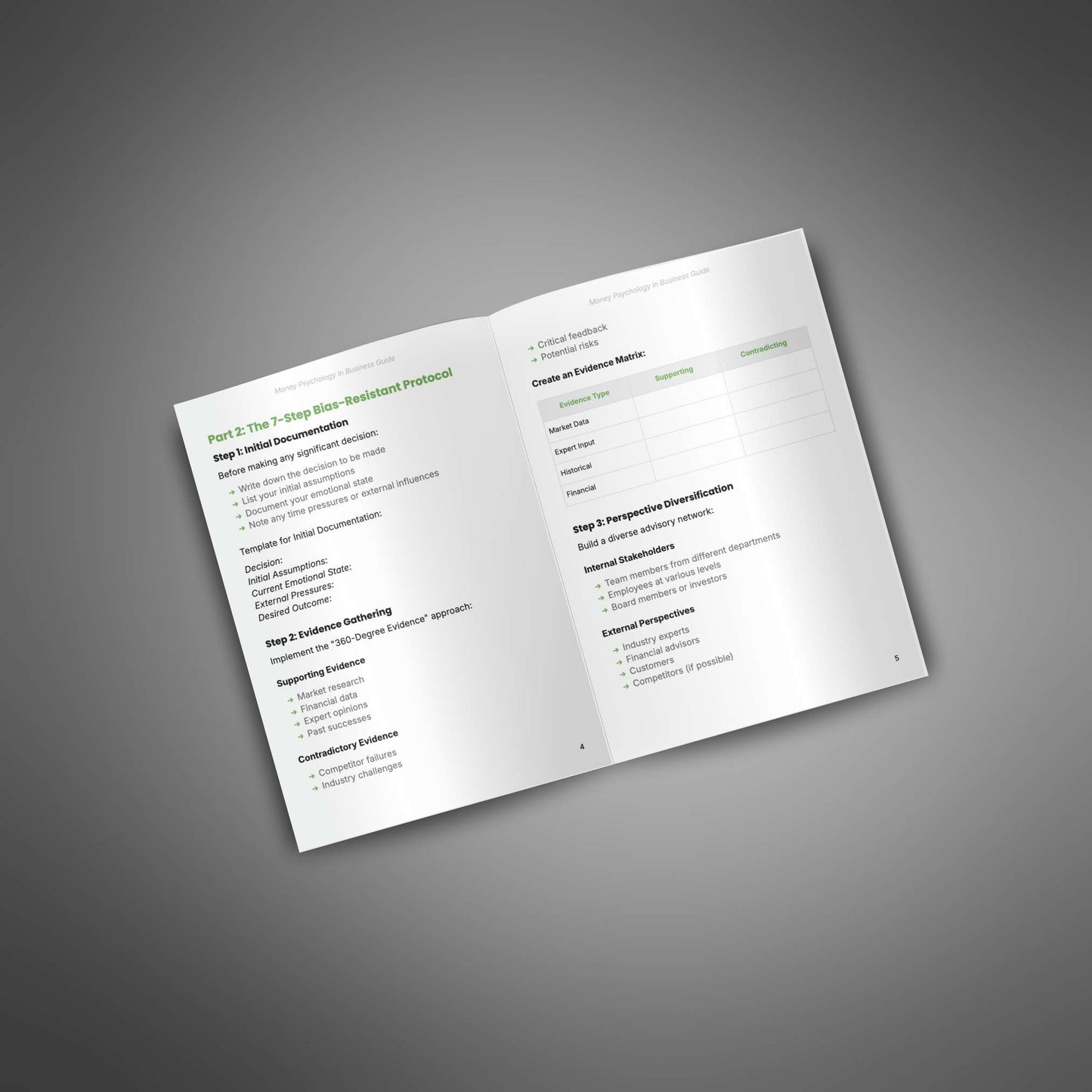 Money Psychology in Business guide open spread