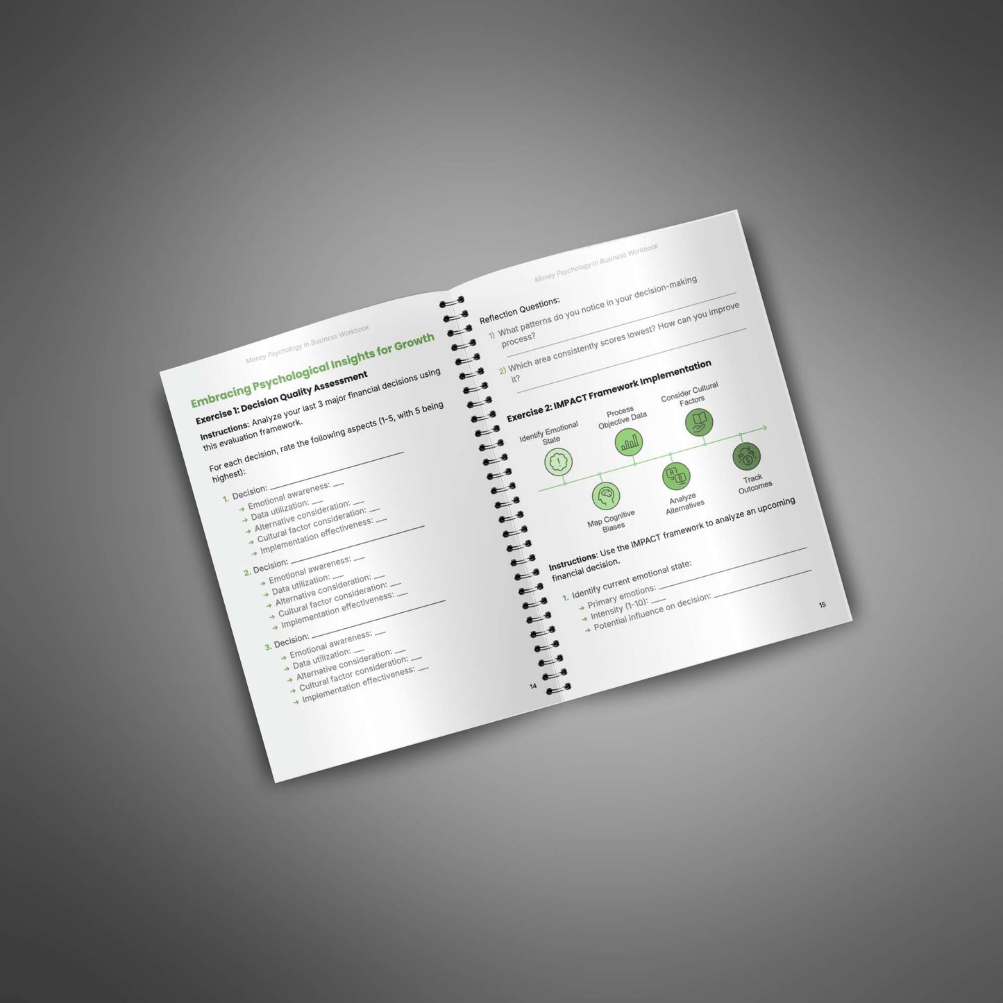 Money Psychology in Business workbook spread mockup