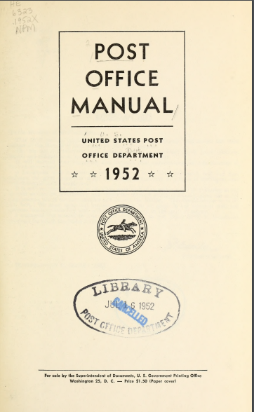 POST OFFICE MANUAL United States P. O. Department, 1952 Collection Vintage PDF