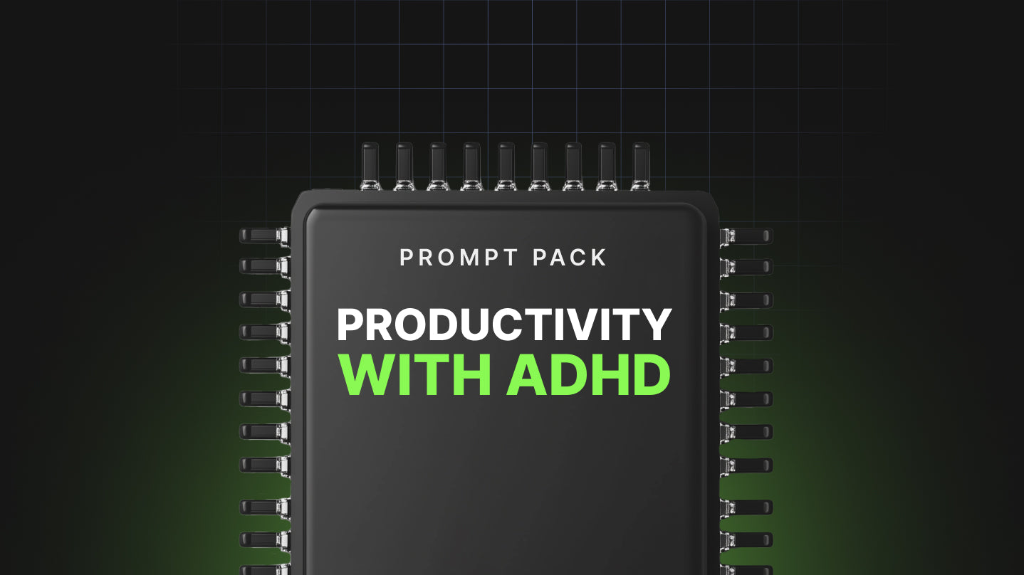Thumbnail closeup of Productivity with ADHD prompts title on microchip graphic
