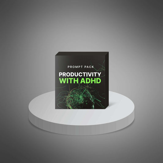 Productivity with ADHD prompts pack box cover on pedestal
