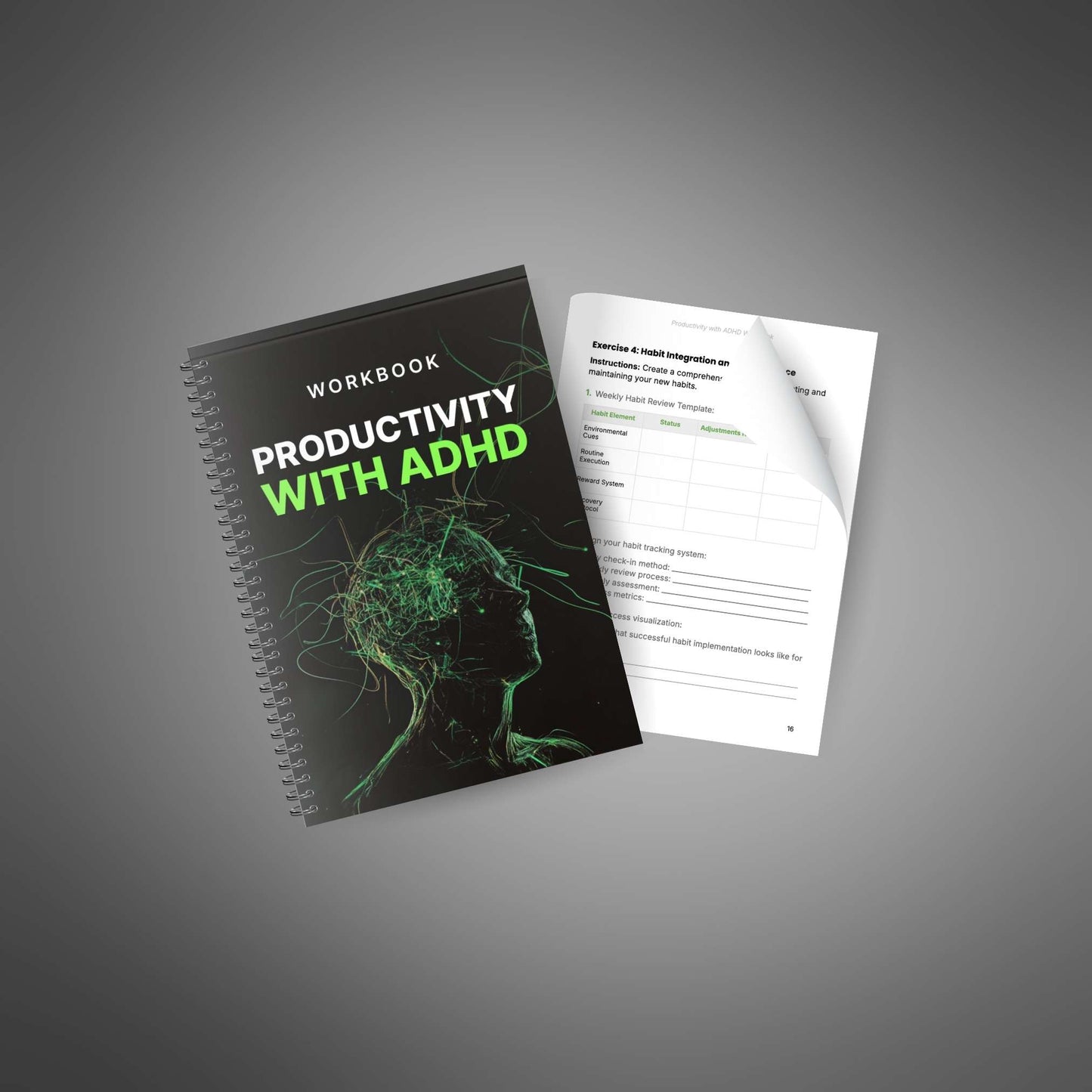 Productivity with ADHD workbook with page being turned