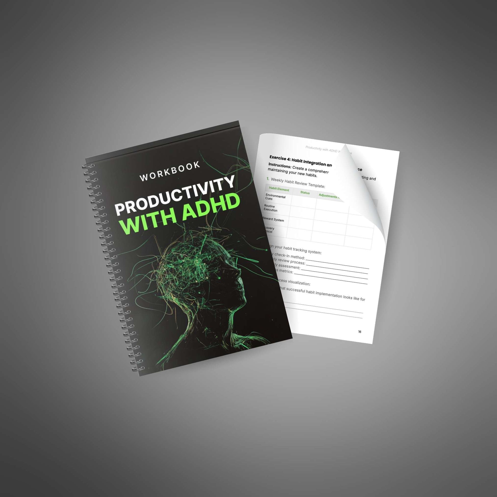 Productivity with ADHD workbook with page being turned