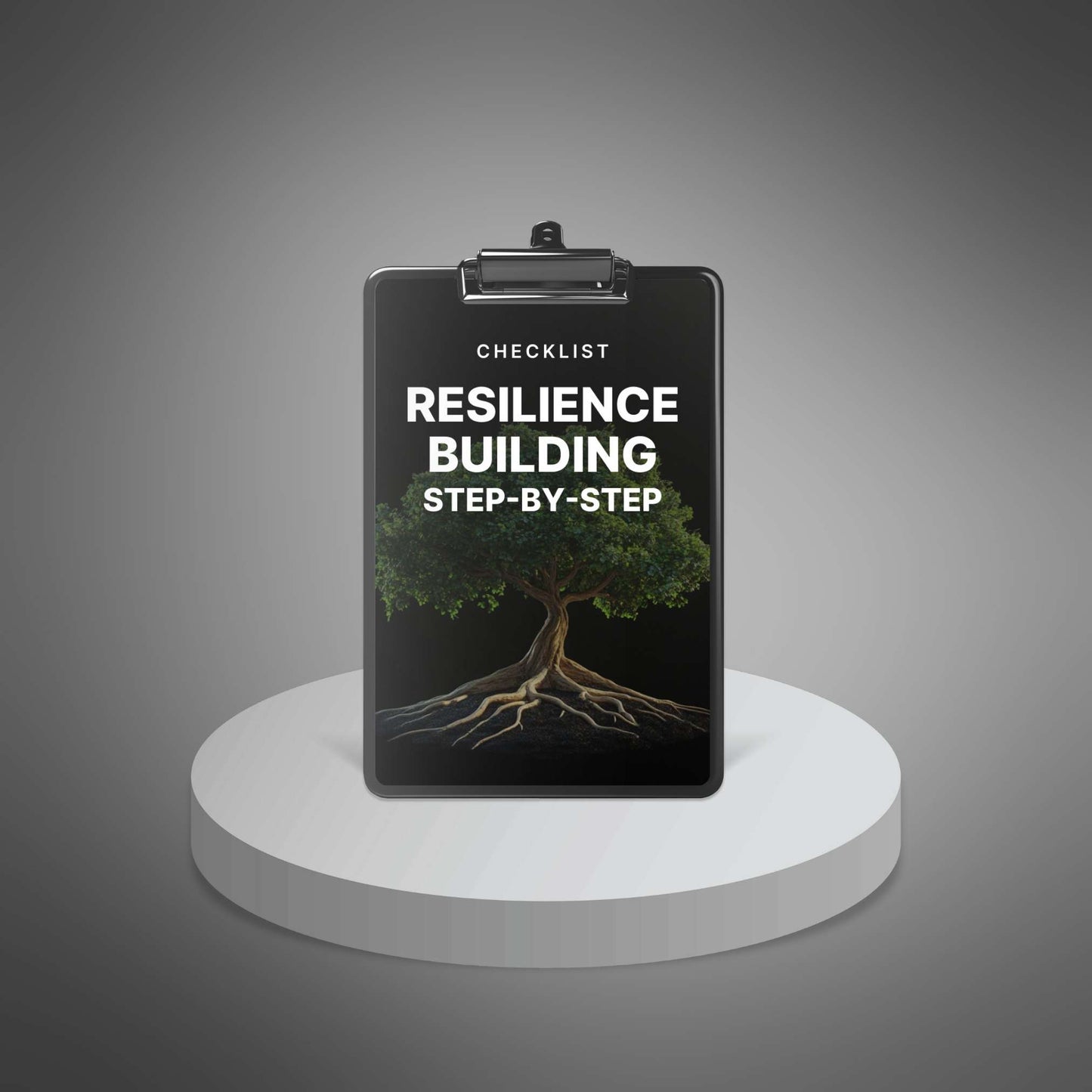 Resilience Building Step-by-Step checklist cover on clipboard pedestal mockup