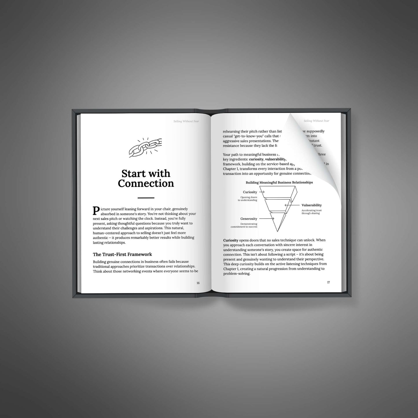 Open spread showing trust‑first chapter