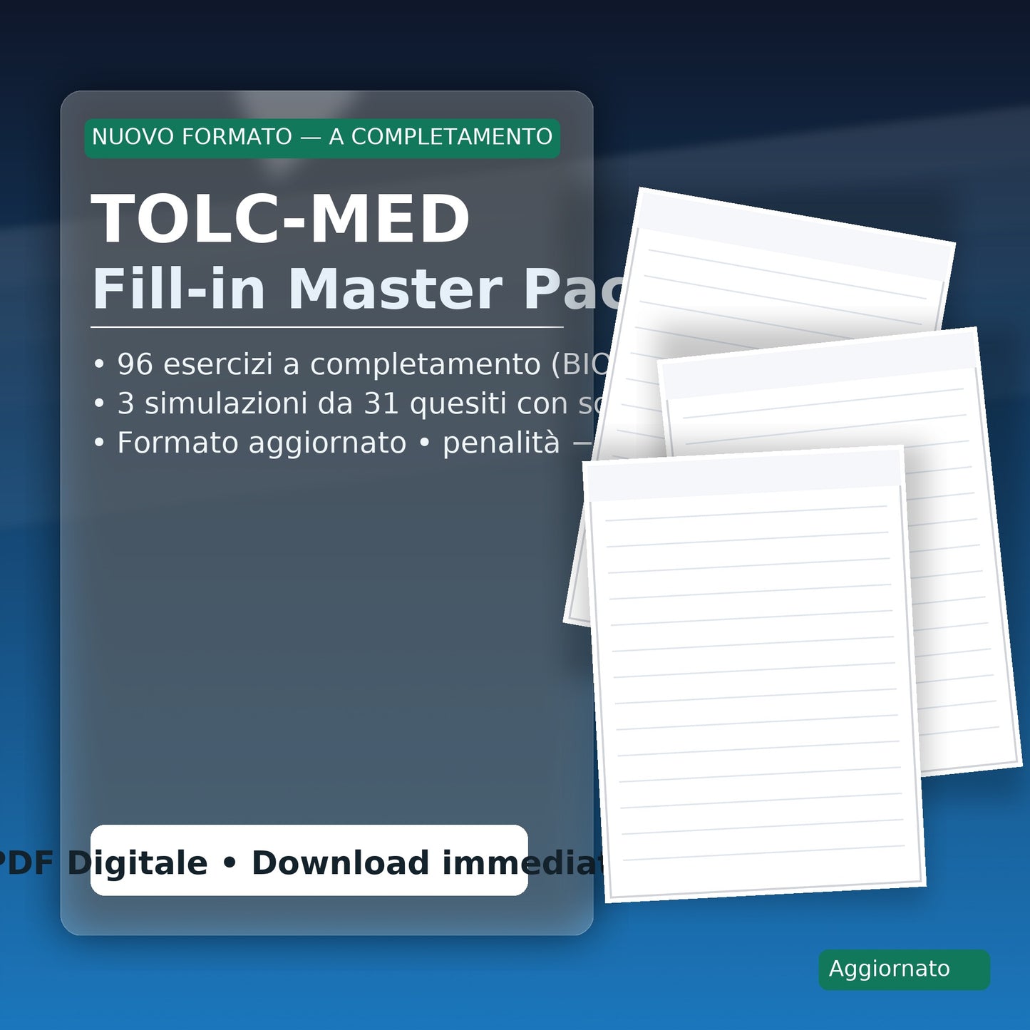 TOLC‑MED – Fill‑in Master Pack (96 esercizi + 3 simulazioni)