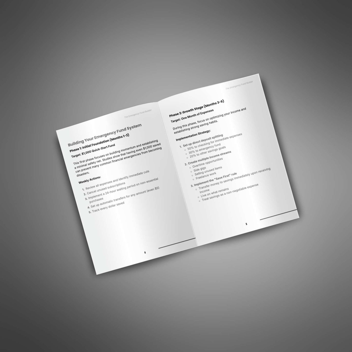 Emergency Fund Builder pages spread