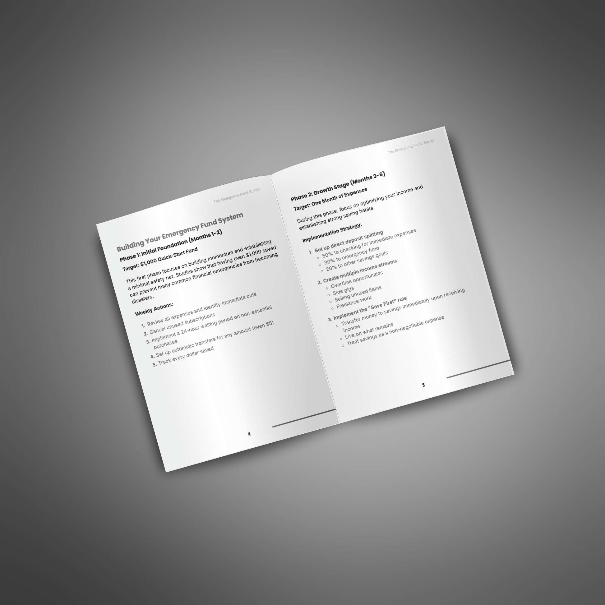 Emergency Fund Builder pages spread