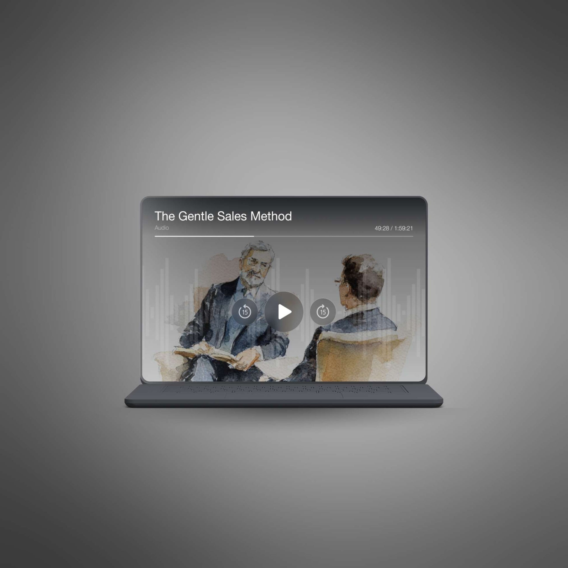 The Gentle Sales Method podcast player mockup on laptop
