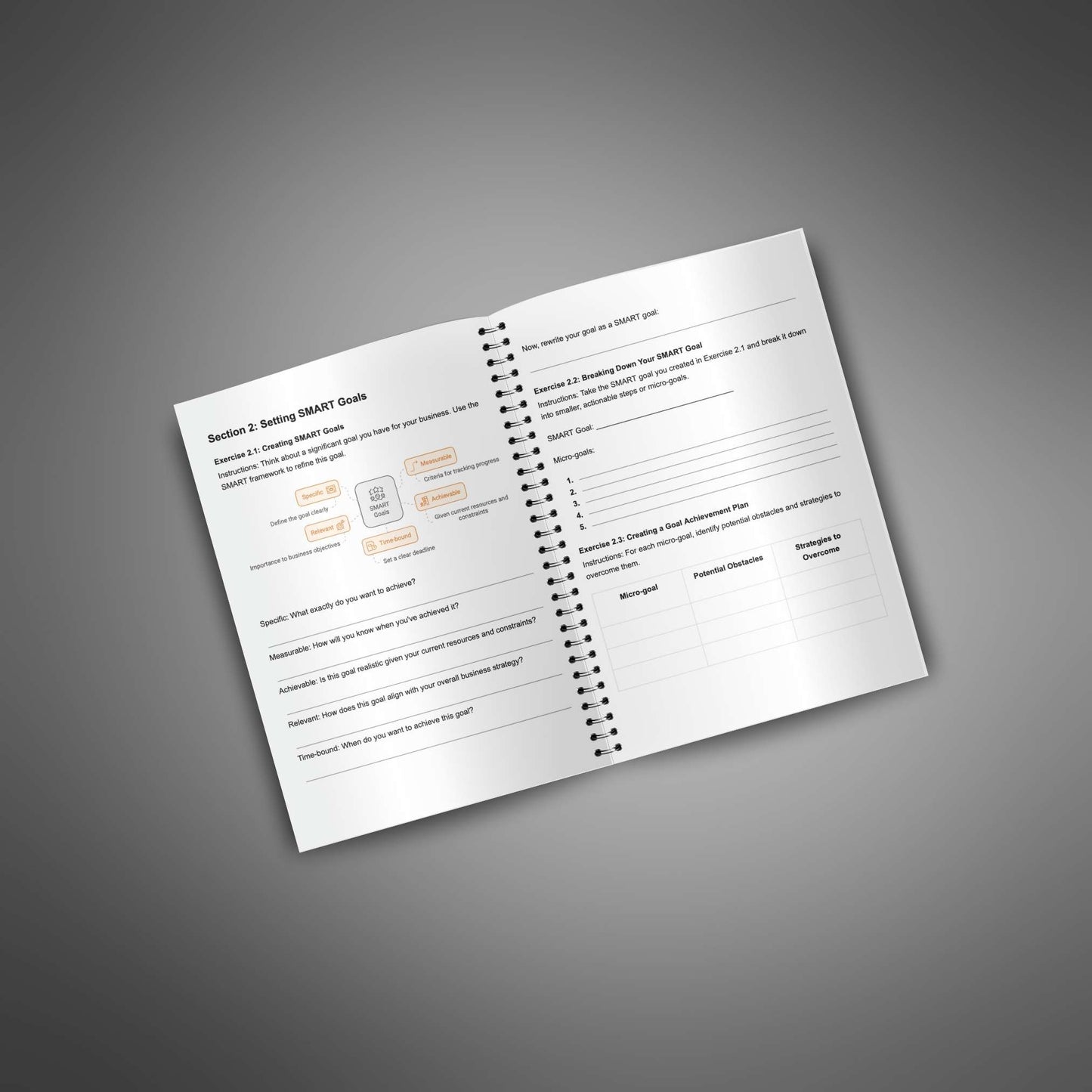 Open spread of The Confidence Blueprint workbook showing goal-setting pages