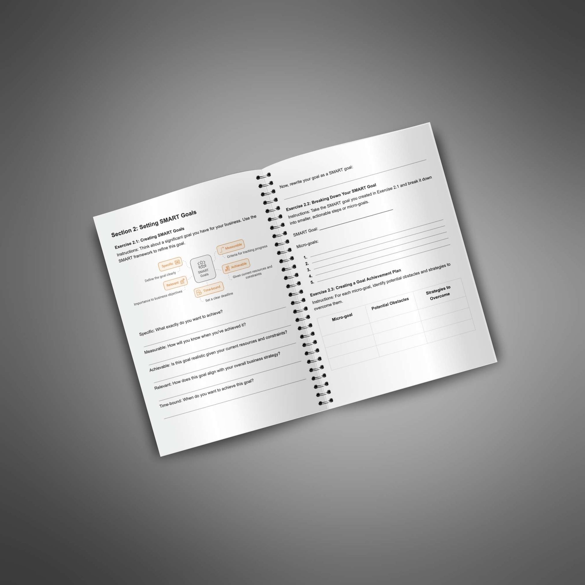 Open spread of The Confidence Blueprint workbook showing goal-setting pages