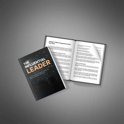 The Influential Leader book and open pages mockup