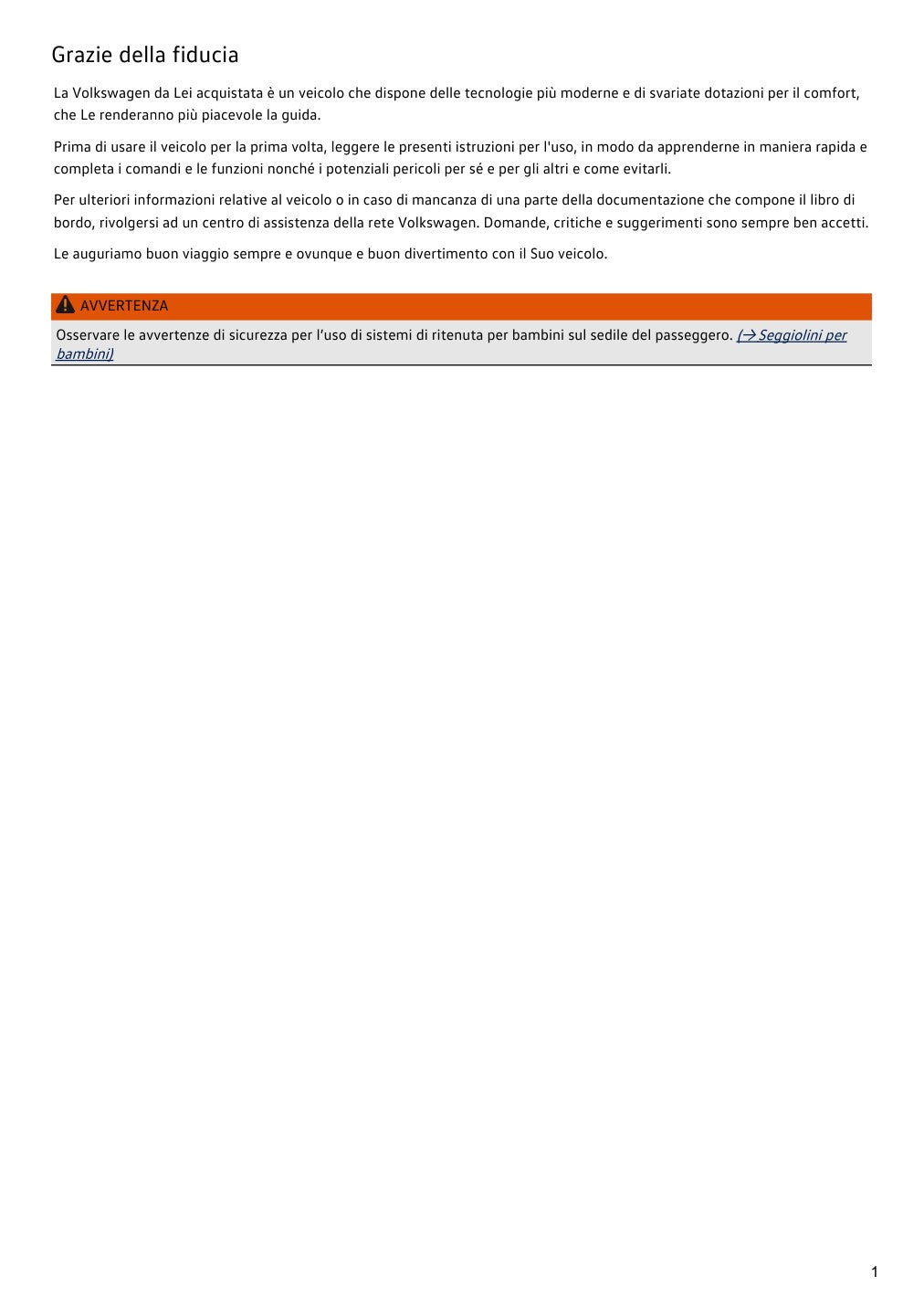 Prima pagina manuale Volkswagen ID.3 2023 PDF