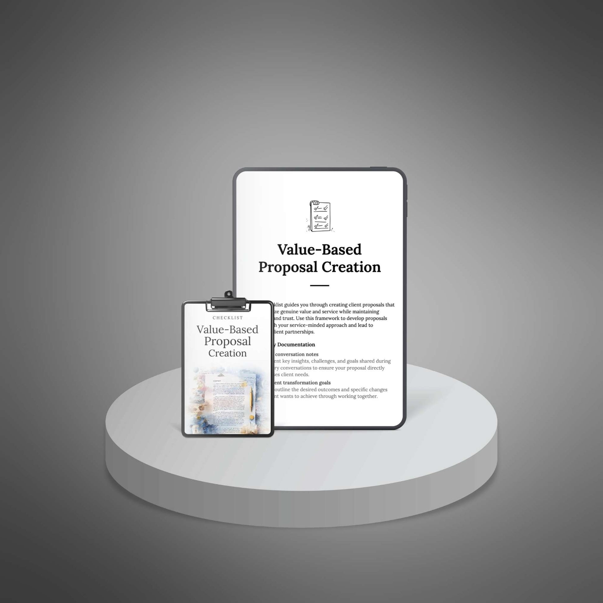 Tablet and clipboard mockup for proposal checklist