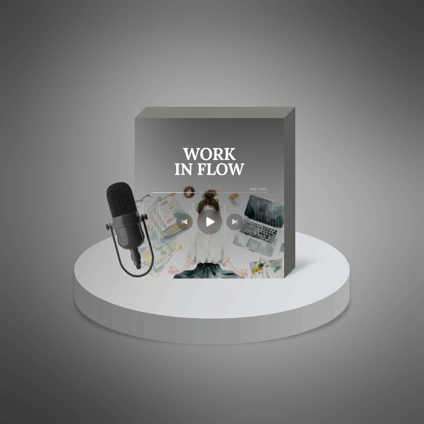 Work in Flow – Podcast cover mockup on pedestal