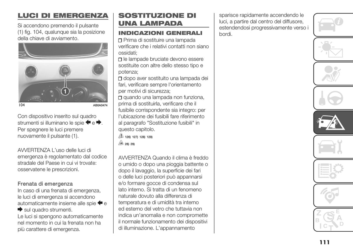 Istruzioni emergenza e lampadine