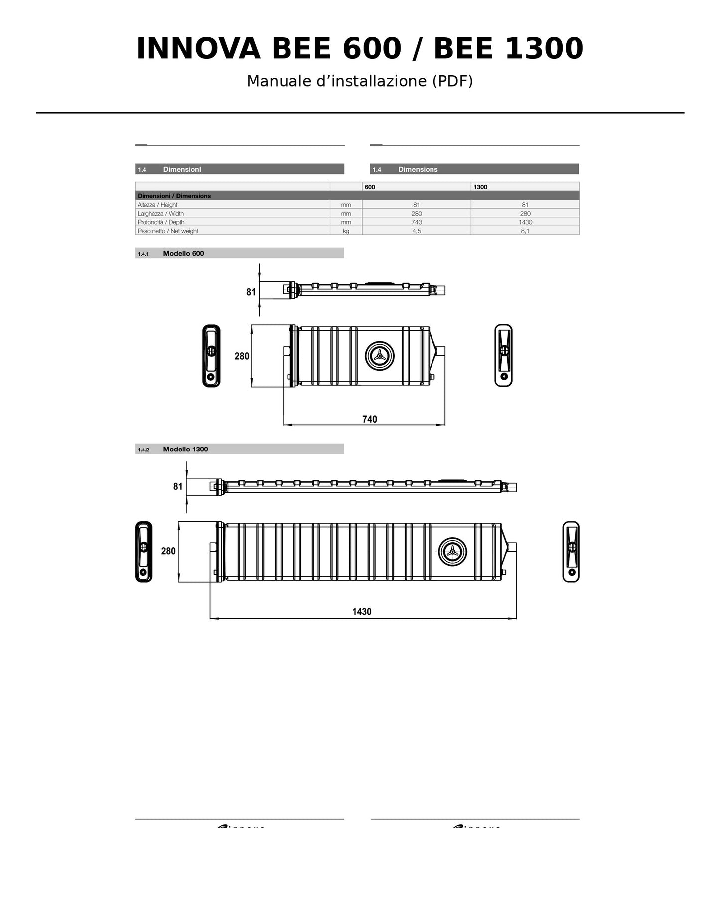 Manuale Installazione Innova BEE 600 / 1300 (PDF) – Recuperatore Calore Acque Reflue