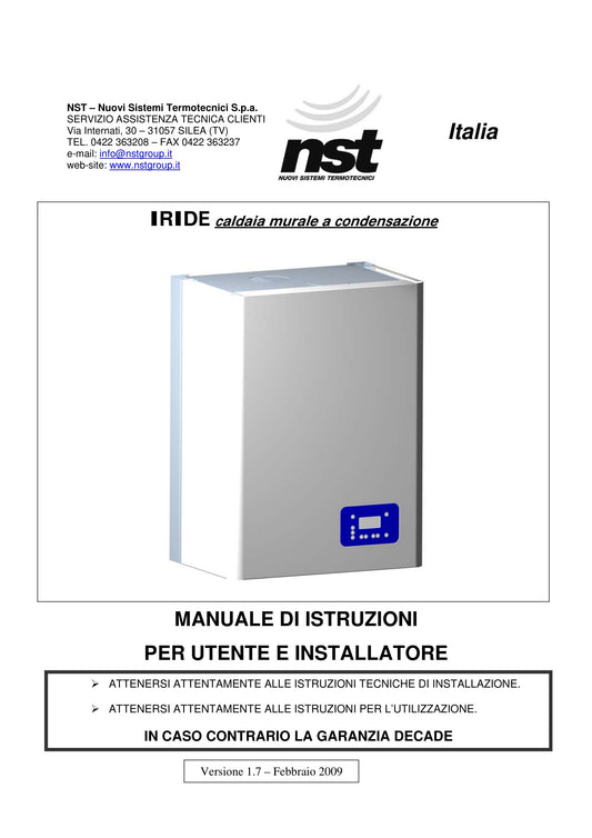 Manuale Caldaia NST IRIDE – Istruzioni Utente e Installatore (PDF 56 pagine)
