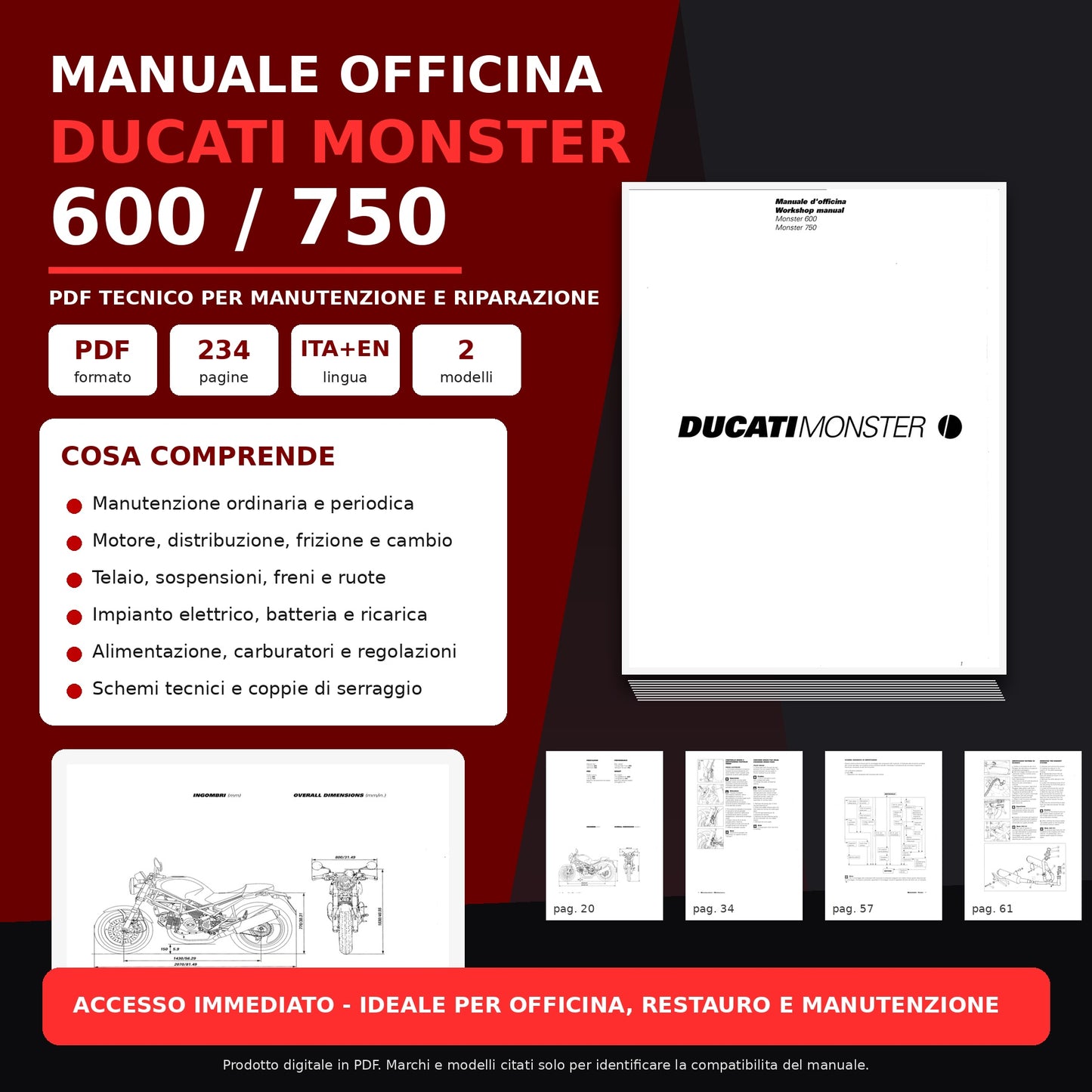 Manuale Officina Ducati Monster 600 750 PDF Italiano Inglese 234 Pagine