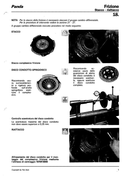 Fiat Panda Manuale Officina Frizione 18: Stacco e Riattacco, Comando Disinnesto (PDF)