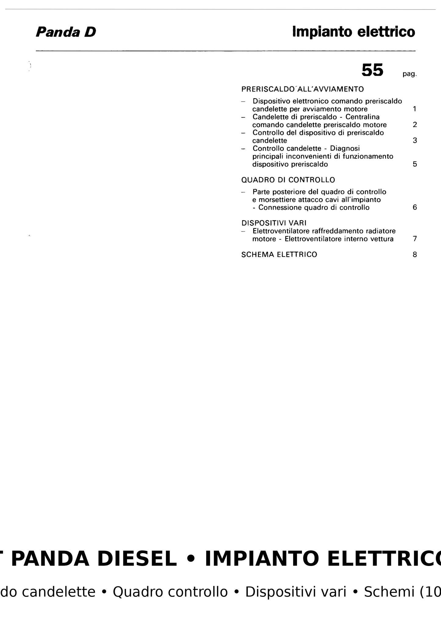 Manuale Officina Fiat Panda Diesel – Impianto Elettrico 55: Preriscaldo Candelette e Schemi (10 pag.)