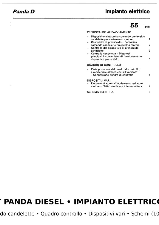 Manuale Officina Fiat Panda Diesel – Impianto Elettrico 55: Preriscaldo Candelette e Schemi (10 pag.)