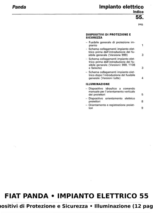 Manuale Officina Fiat Panda – Impianto Elettrico 55: Protezione, Sicurezza e Illuminazione (12 pag.)