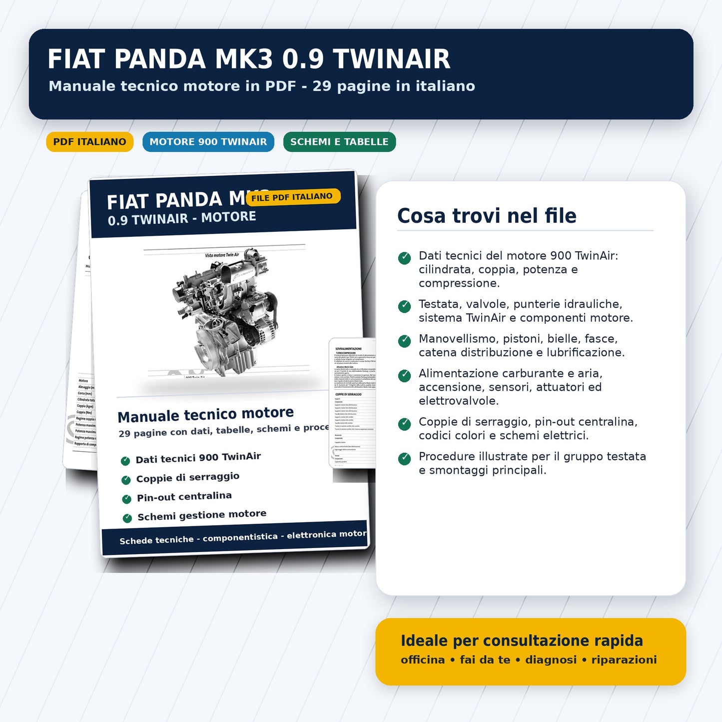 Manuale Motore Fiat Panda MK3 0.9 TwinAir PDF in Italiano - Dati Tecnici, Coppie e Schemi